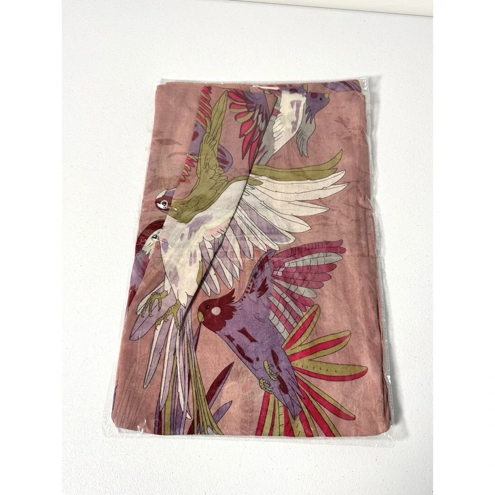 Pink Parrot Chiffon‎ Scarf Sheer Lightweight Statement Fashion Accessory Bird